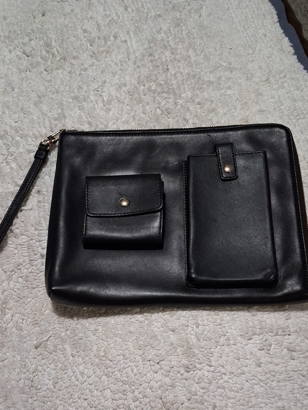 Mark & Graham Black Leather Travel Toiletry Wristlet with Exterior Pockets